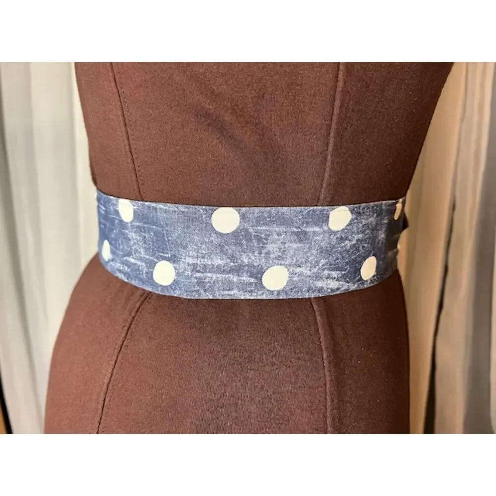 belt cloth covered vintage 1980s blue polka dot